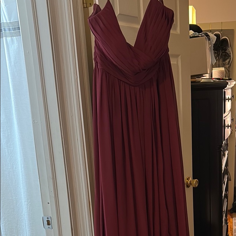 Azazie Red Ruched V-Neck Maxi Dress